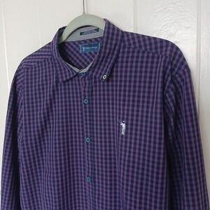 William Murray Golf Vented Button Up Shirt Flip Cuff Men's Large Plaid Check LS